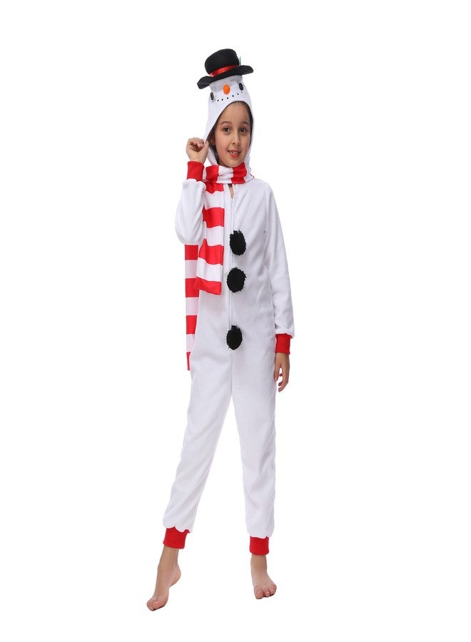 Wizland Kids Snowman Onesie One Piece Costume Unisex Christmas Costume Winter Fleece One-Piece Snowman 6-8 - Image 1
